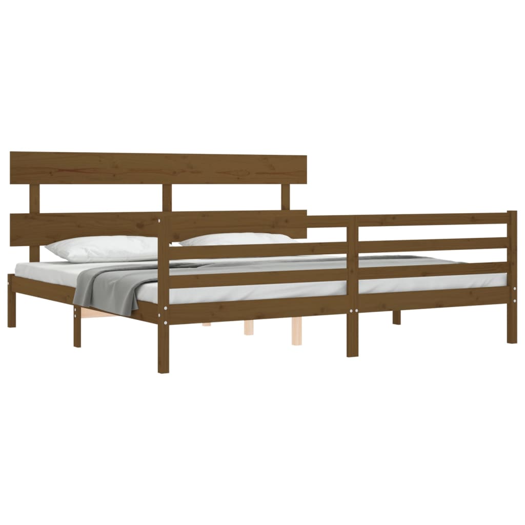 vidaXL Estructura cama y cabecero madera maciza marrón miel 200x200 cm