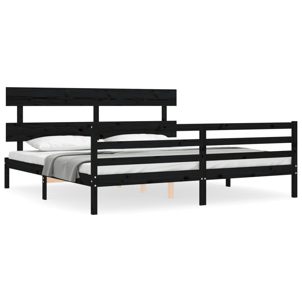 vidaXL Estructura de cama con cabecero madera maciza negro 200x200 cm