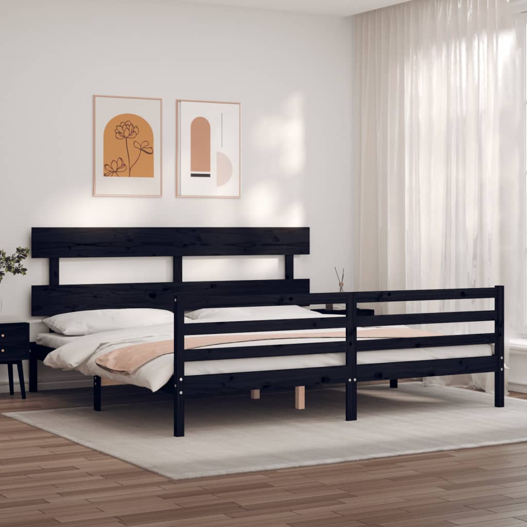 vidaXL Estructura de cama con cabecero madera maciza negro 200x200 cm