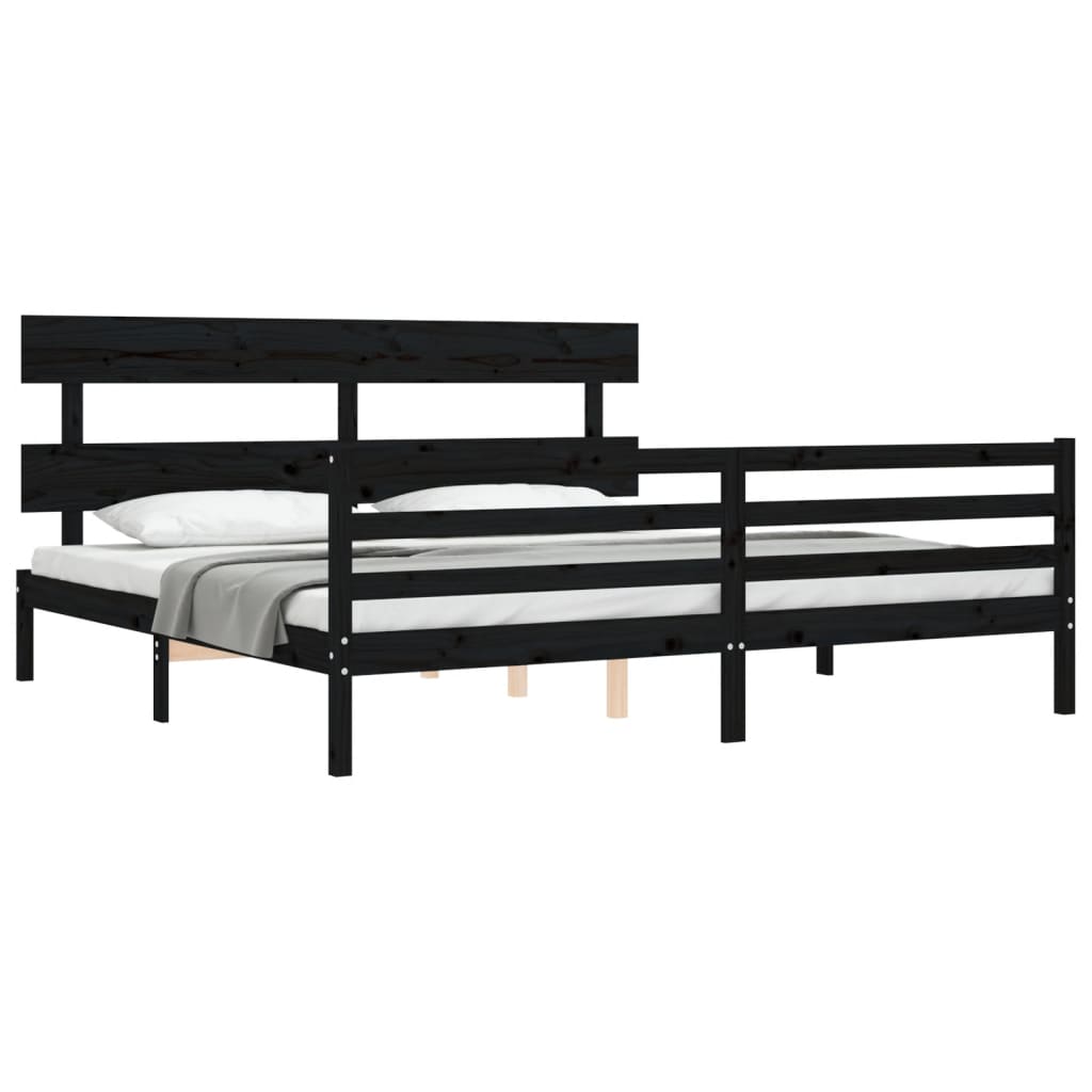 vidaXL Estructura de cama con cabecero madera maciza negro 200x200 cm