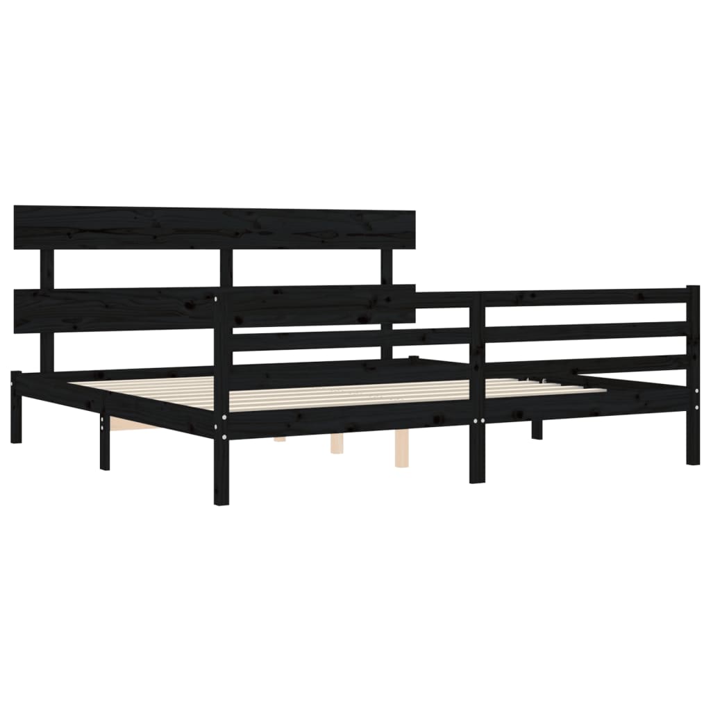 vidaXL Estructura de cama con cabecero madera maciza negro 200x200 cm