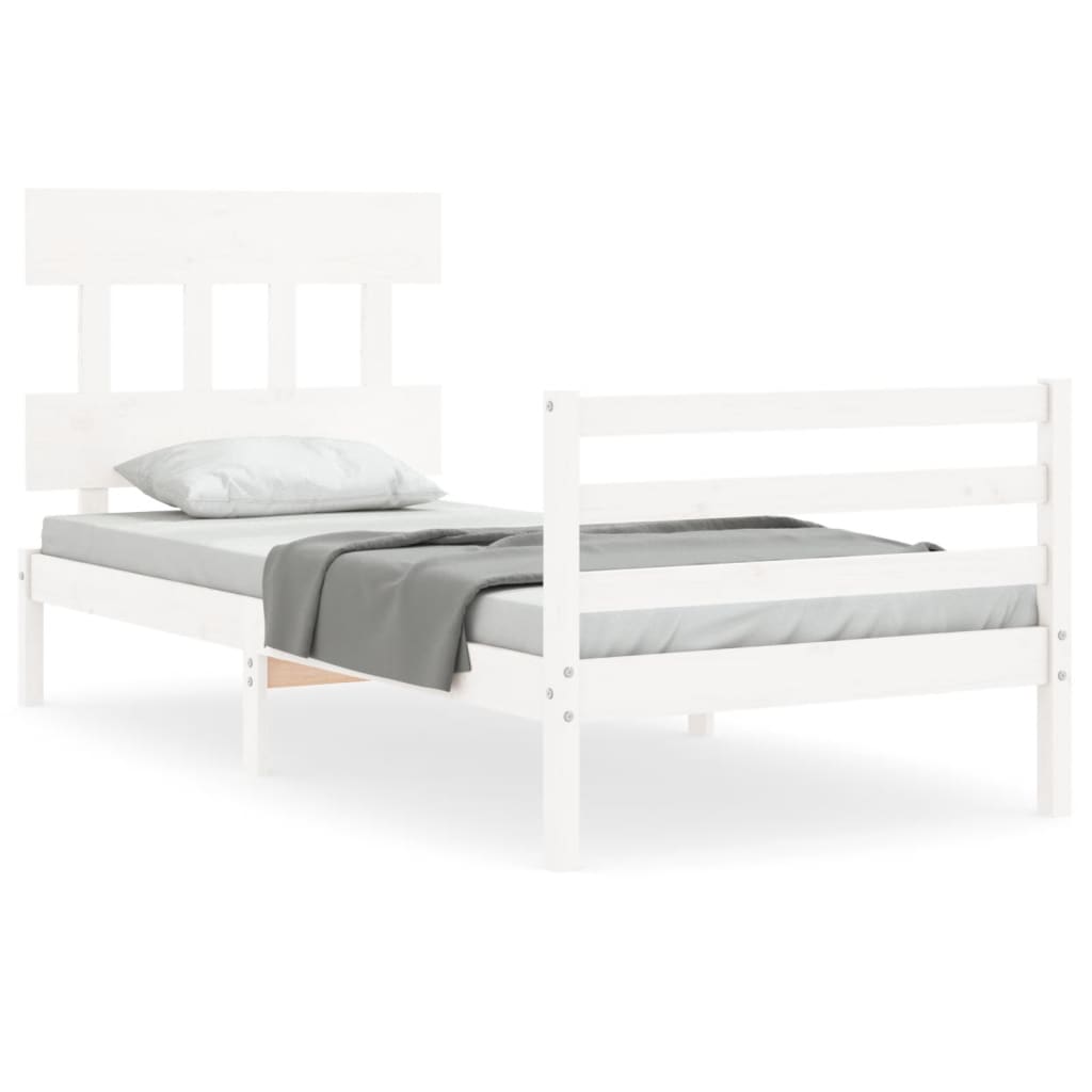 vidaXL Estructura de cama con cabecero madera maciza blanco