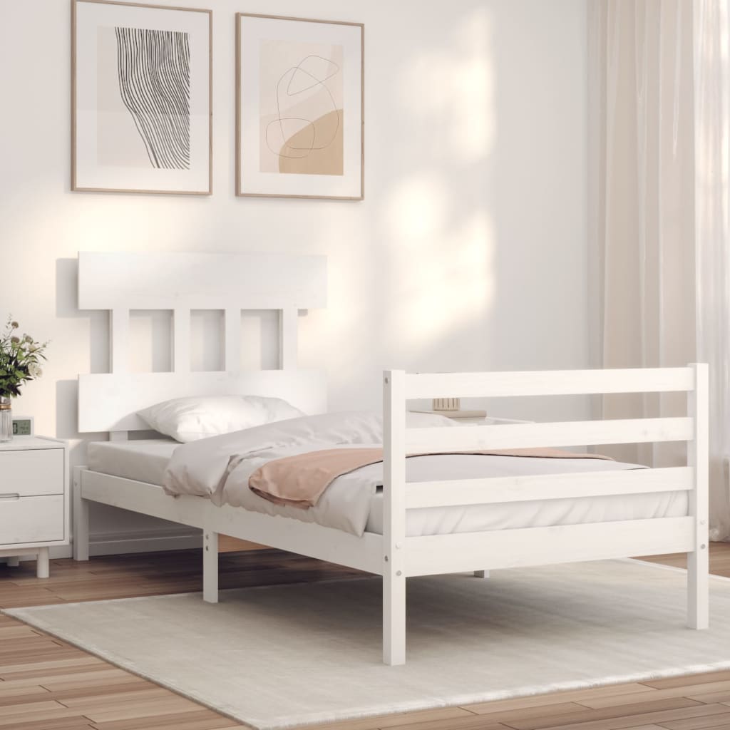 vidaXL Estructura de cama con cabecero madera maciza blanco