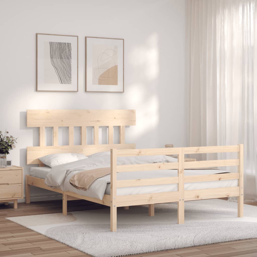 vidaXL Estructura de cama de matrimonio con cabecero madera maciza