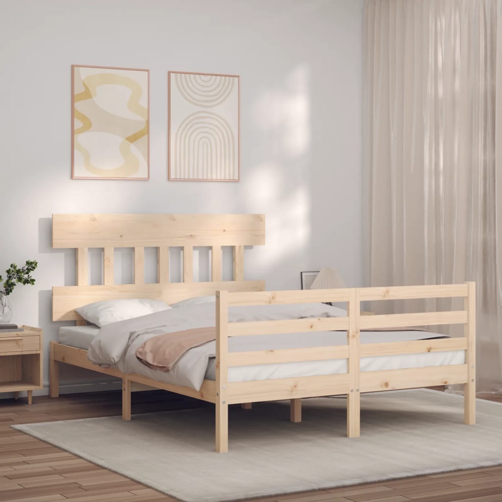 vidaXL Estructura de cama de matrimonio con cabecero madera maciza