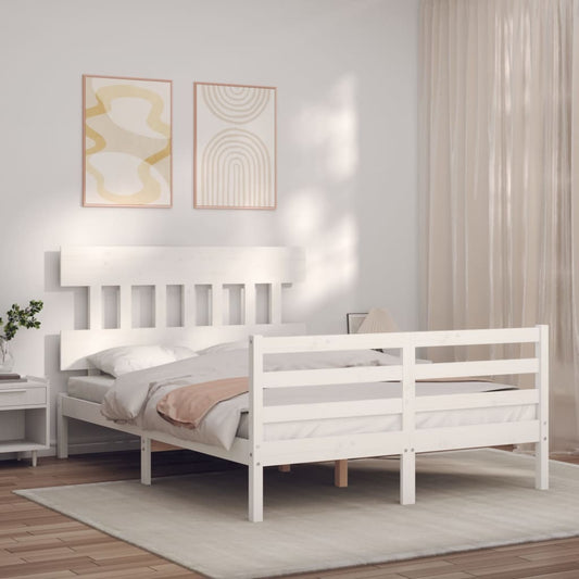 vidaXL Estructura cama de matrimonio con cabecero madera maciza blanco