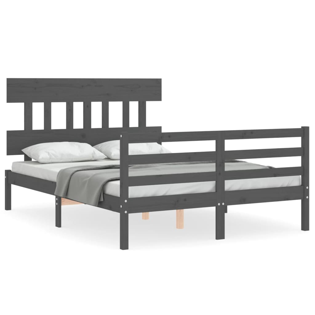 vidaXL Estructura cama de matrimonio con cabecero madera maciza gris