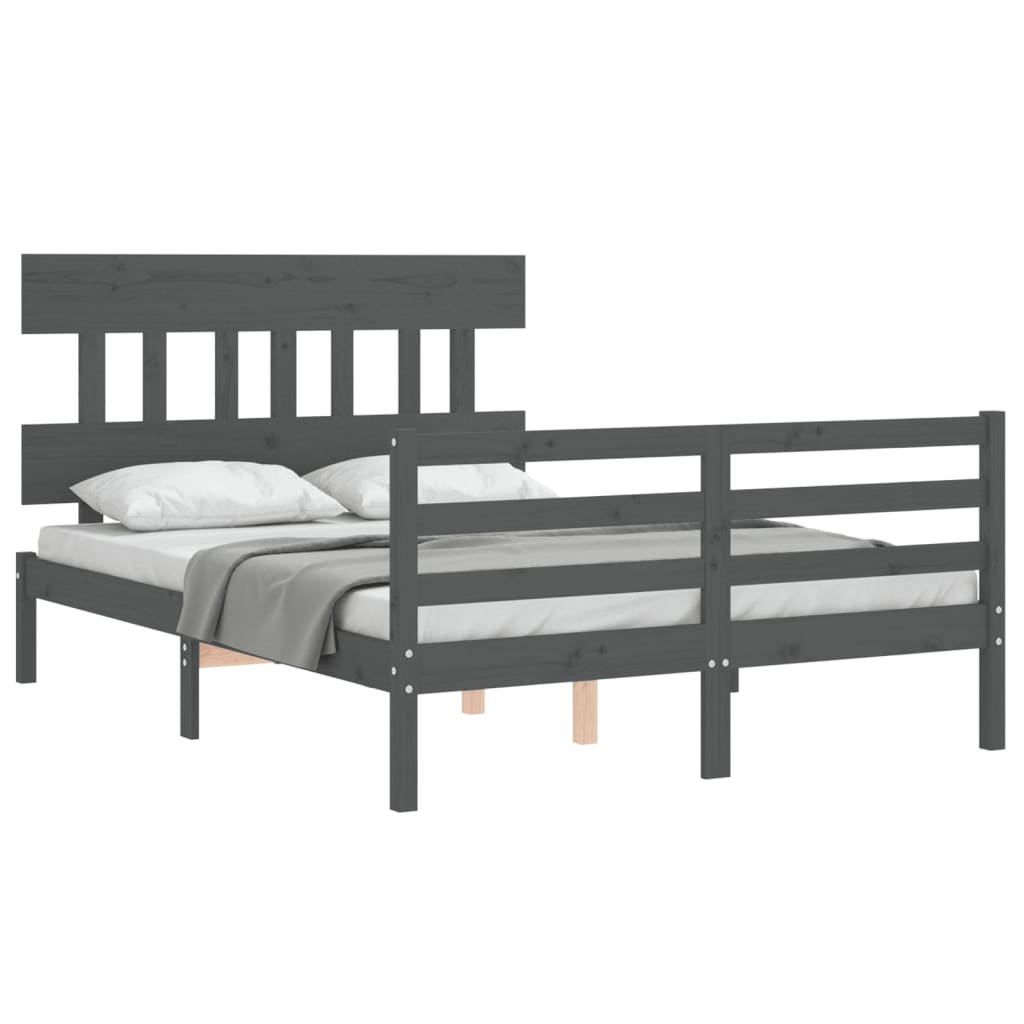 vidaXL Estructura cama de matrimonio con cabecero madera maciza gris