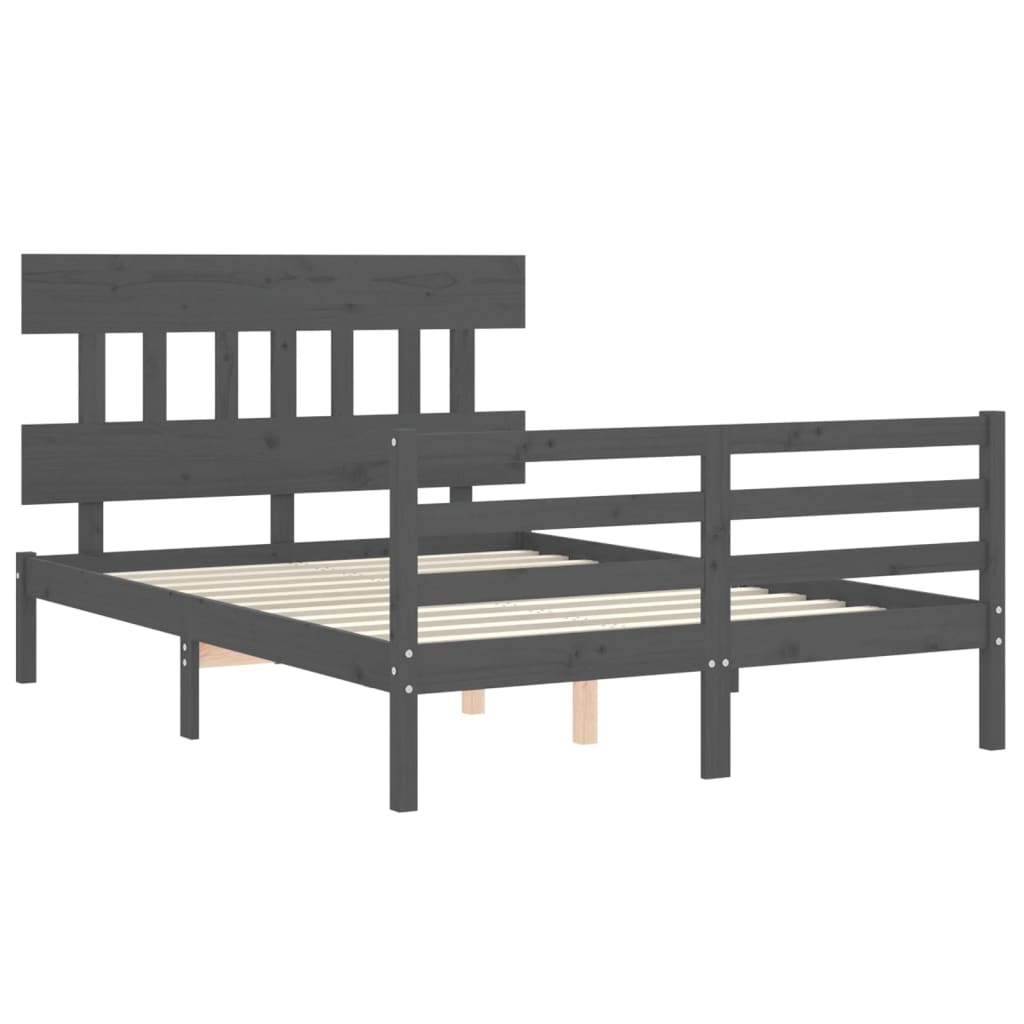 vidaXL Estructura cama de matrimonio con cabecero madera maciza gris