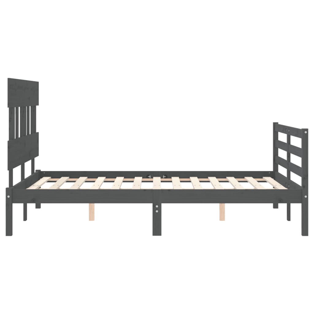 vidaXL Estructura cama de matrimonio con cabecero madera maciza gris