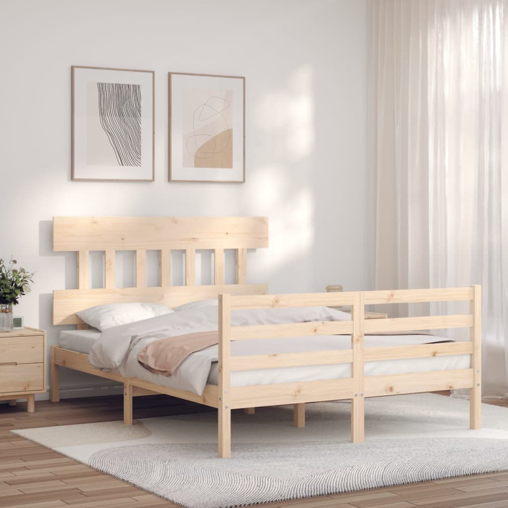 vidaXL Estructura de cama con cabecero madera maciza 140x190 cm