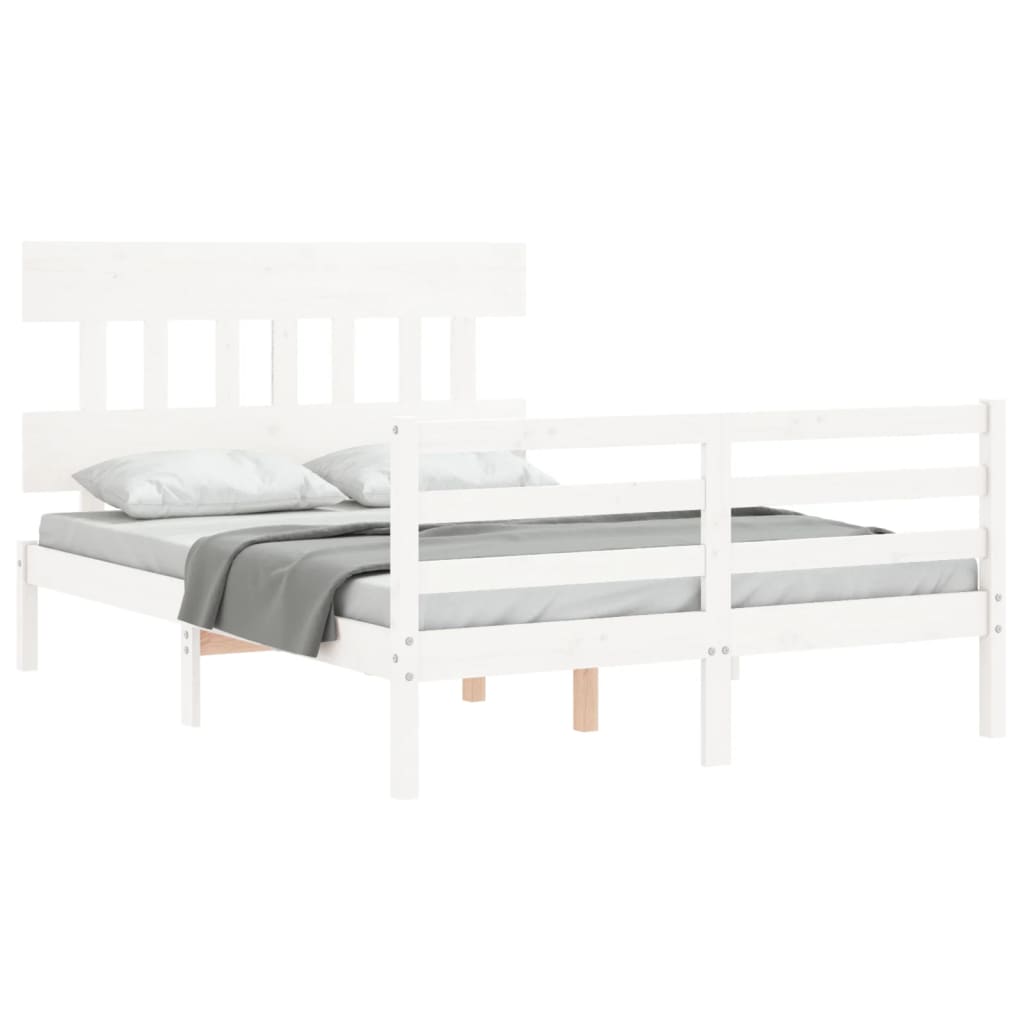 vidaXL Estructura de cama con cabecero madera maciza blanco 140x190 cm