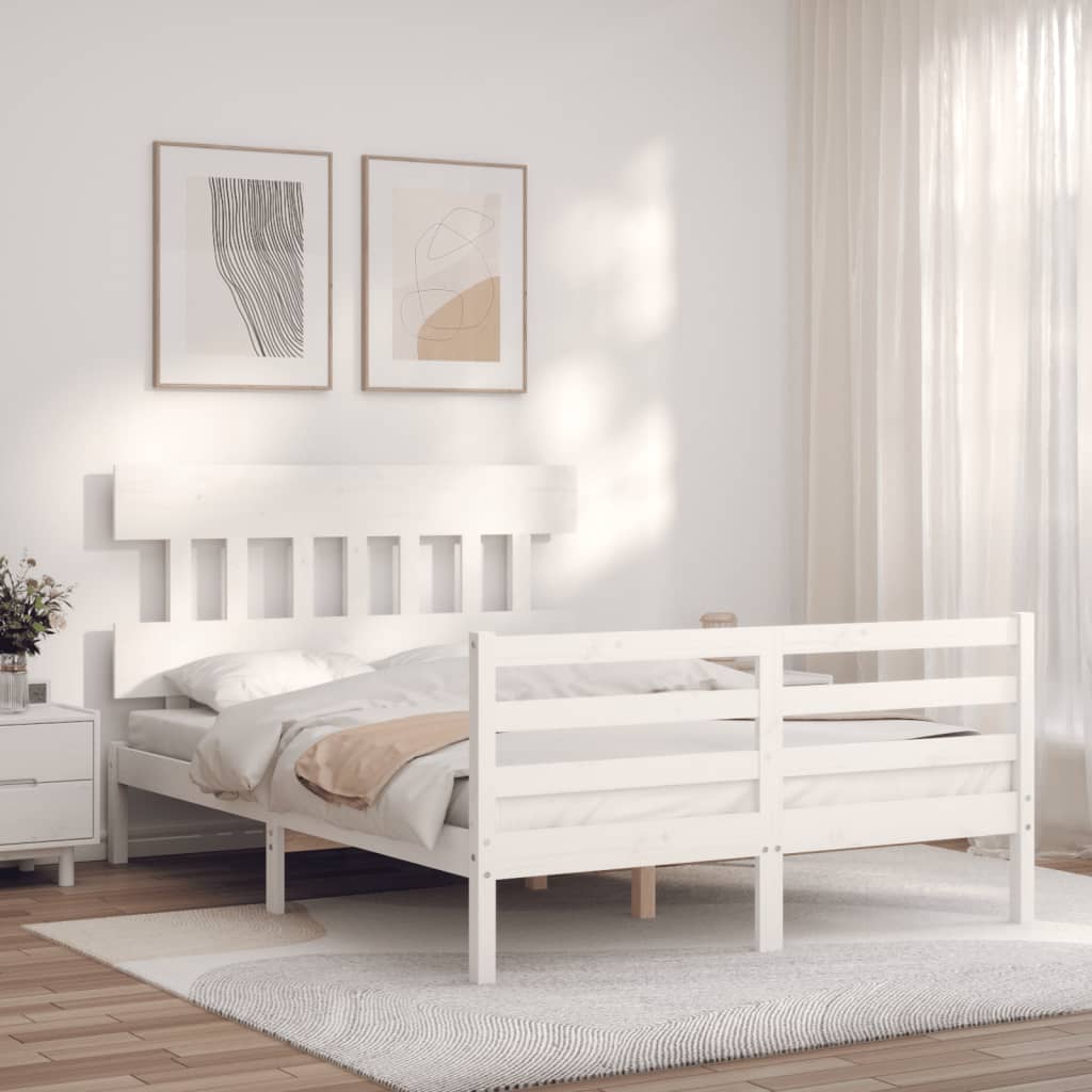 vidaXL Estructura de cama con cabecero madera maciza blanco 140x190 cm