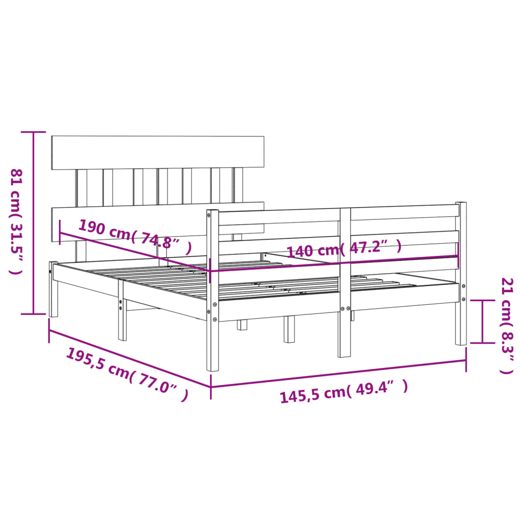 vidaXL Estructura de cama con cabecero madera maciza blanco 140x190 cm