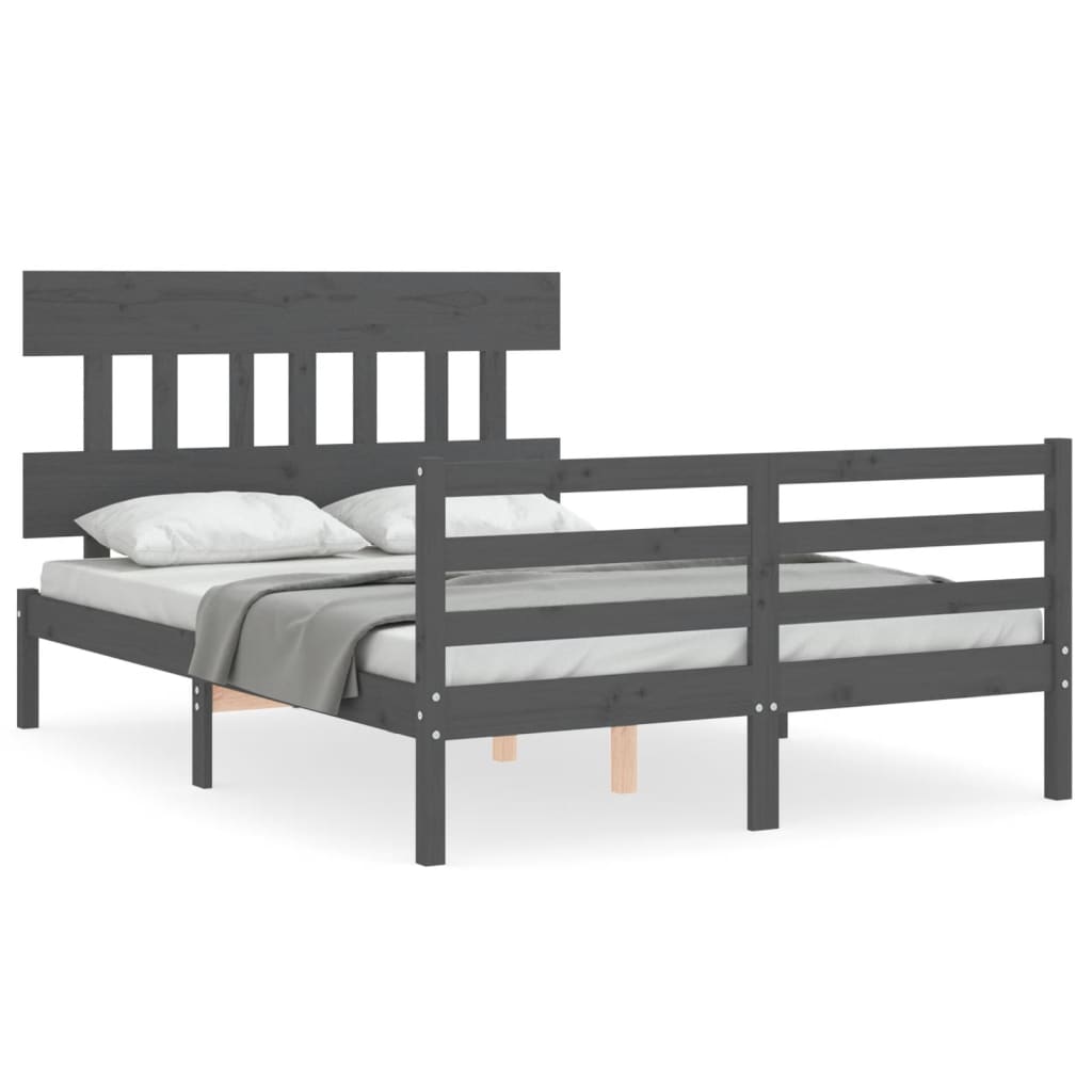 vidaXL Estructura de cama con cabecero madera maciza gris 140x190 cm