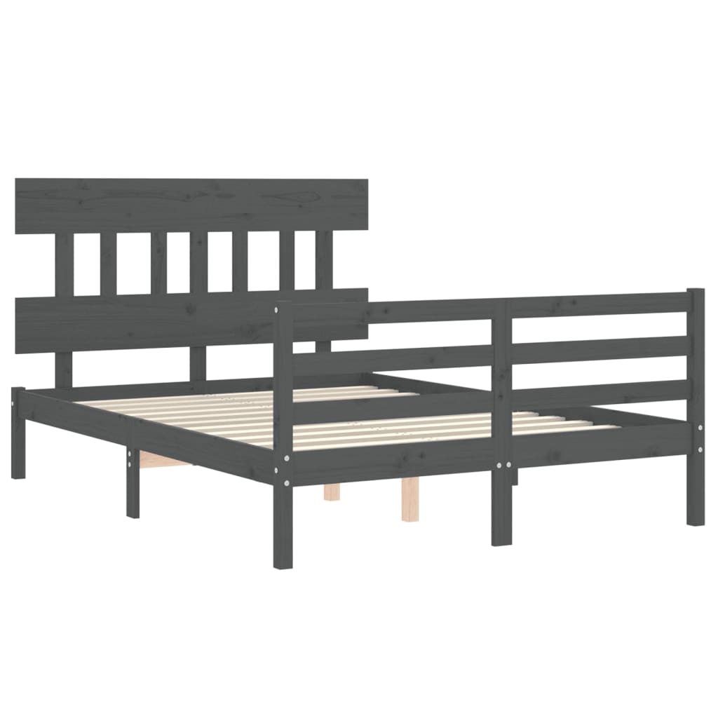 vidaXL Estructura de cama con cabecero madera maciza gris 140x190 cm