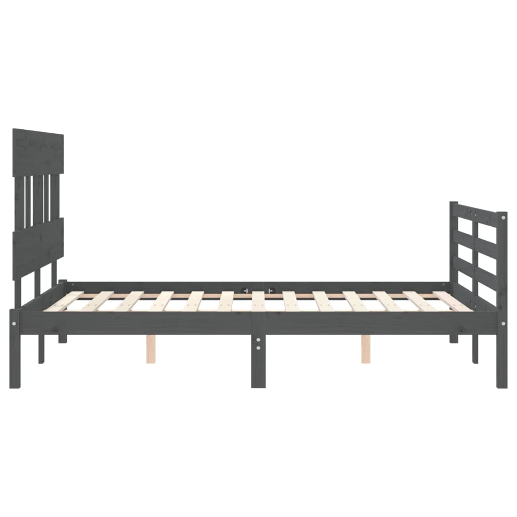 vidaXL Estructura de cama con cabecero madera maciza gris 140x190 cm