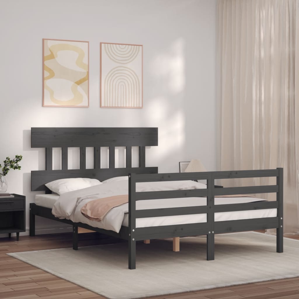 vidaXL Estructura de cama con cabecero madera maciza gris 140x190 cm