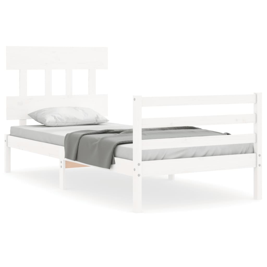 vidaXL Estructura de cama con cabecero madera maciza blanco 90x200 cm