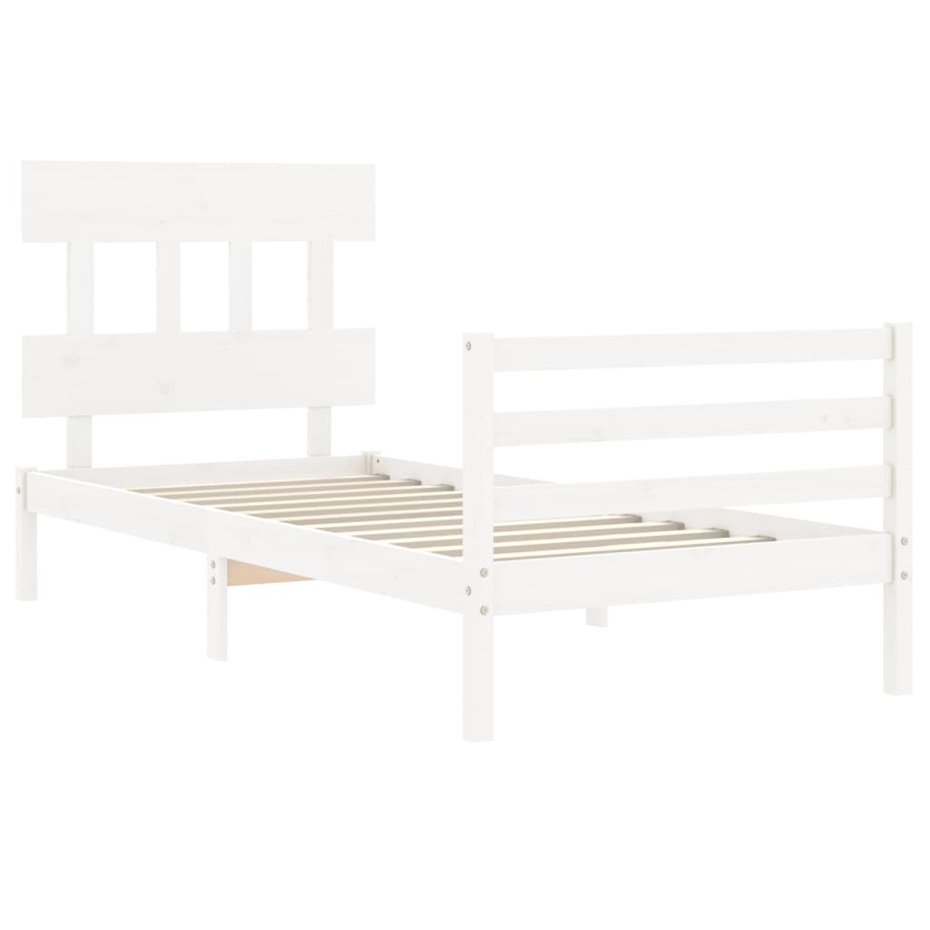 vidaXL Estructura de cama con cabecero madera maciza blanco 90x200 cm