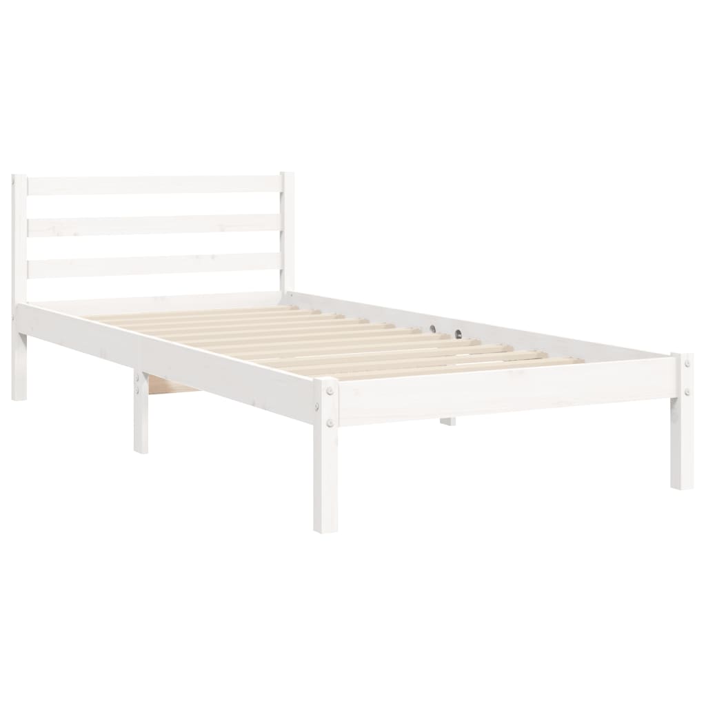 vidaXL Estructura de cama con cabecero madera maciza blanco 90x200 cm