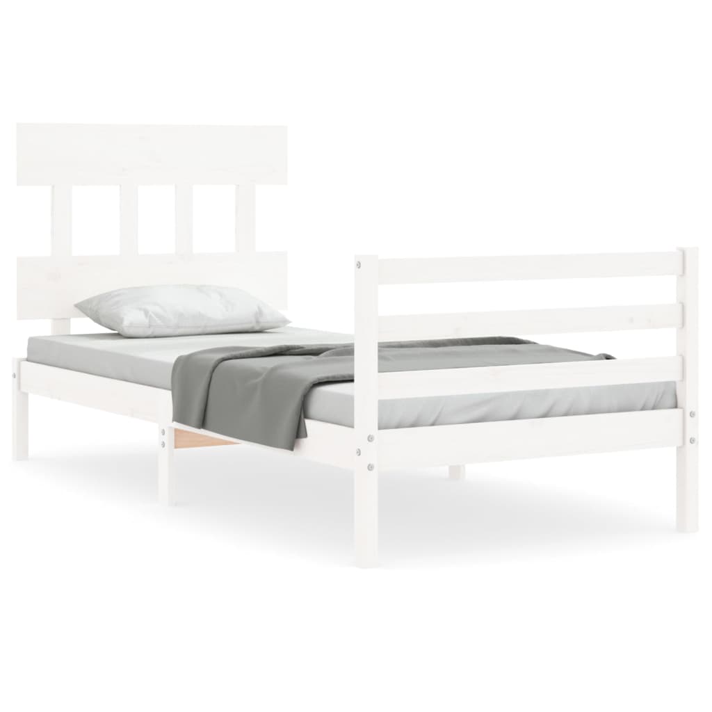 vidaXL Estructura de cama con cabecero madera maciza blanco 100x200 cm