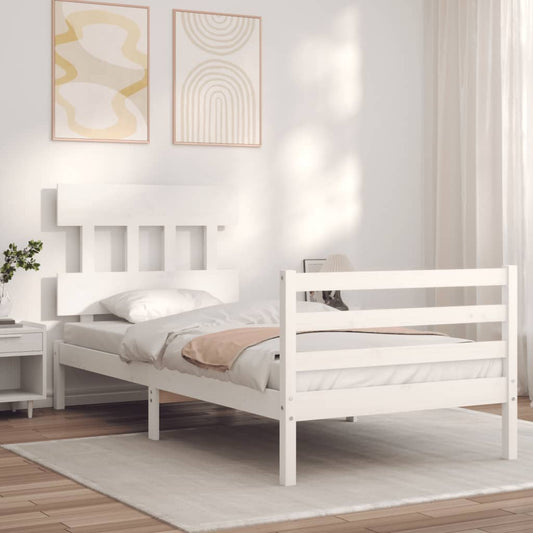 vidaXL Estructura de cama con cabecero madera maciza blanco 100x200 cm