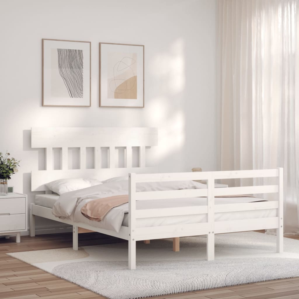 vidaXL Estructura de cama con cabecero madera maciza blanco 120x200 cm