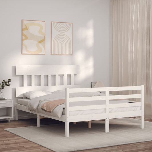 vidaXL Estructura de cama con cabecero madera maciza blanco 120x200 cm