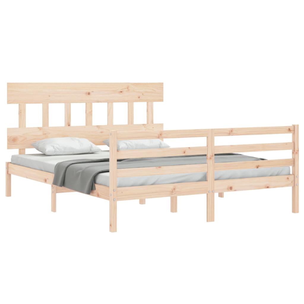 vidaXL Estructura de cama de matrimonio con cabecero madera maciza