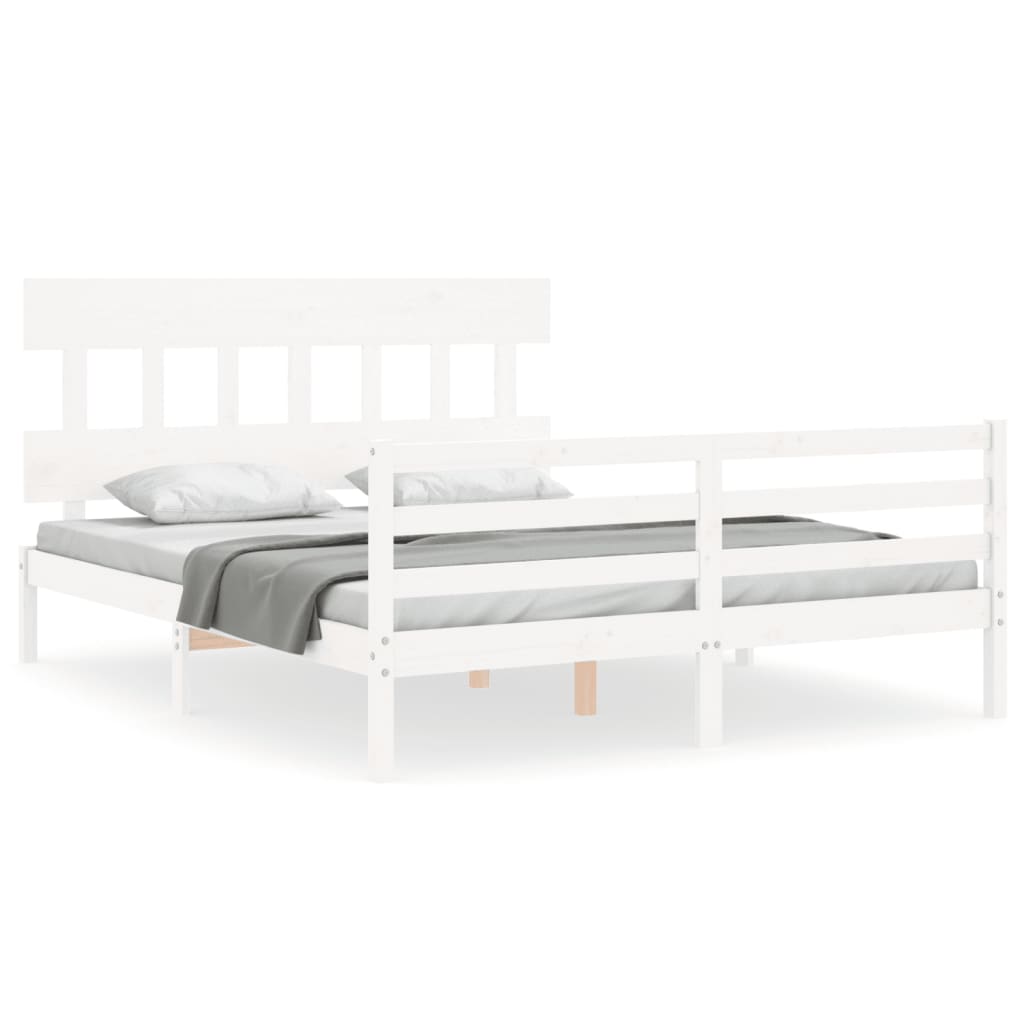 vidaXL Estructura de cama matrimonio con cabecero madera maciza blanco