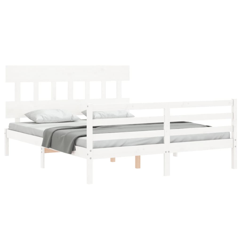 vidaXL Estructura de cama matrimonio con cabecero madera maciza blanco