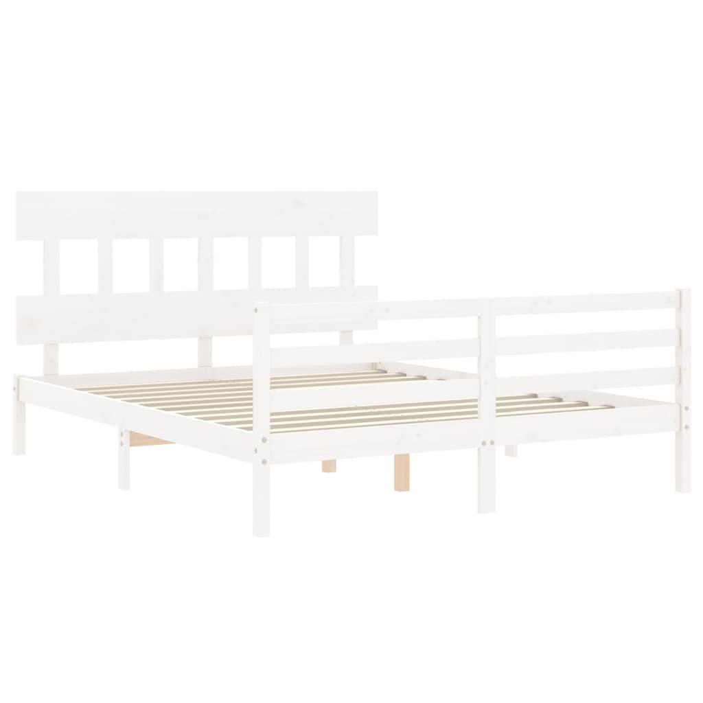 vidaXL Estructura de cama matrimonio con cabecero madera maciza blanco