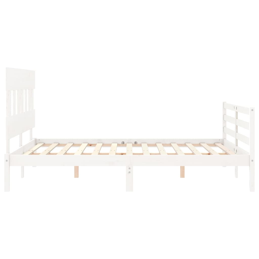 vidaXL Estructura de cama matrimonio con cabecero madera maciza blanco