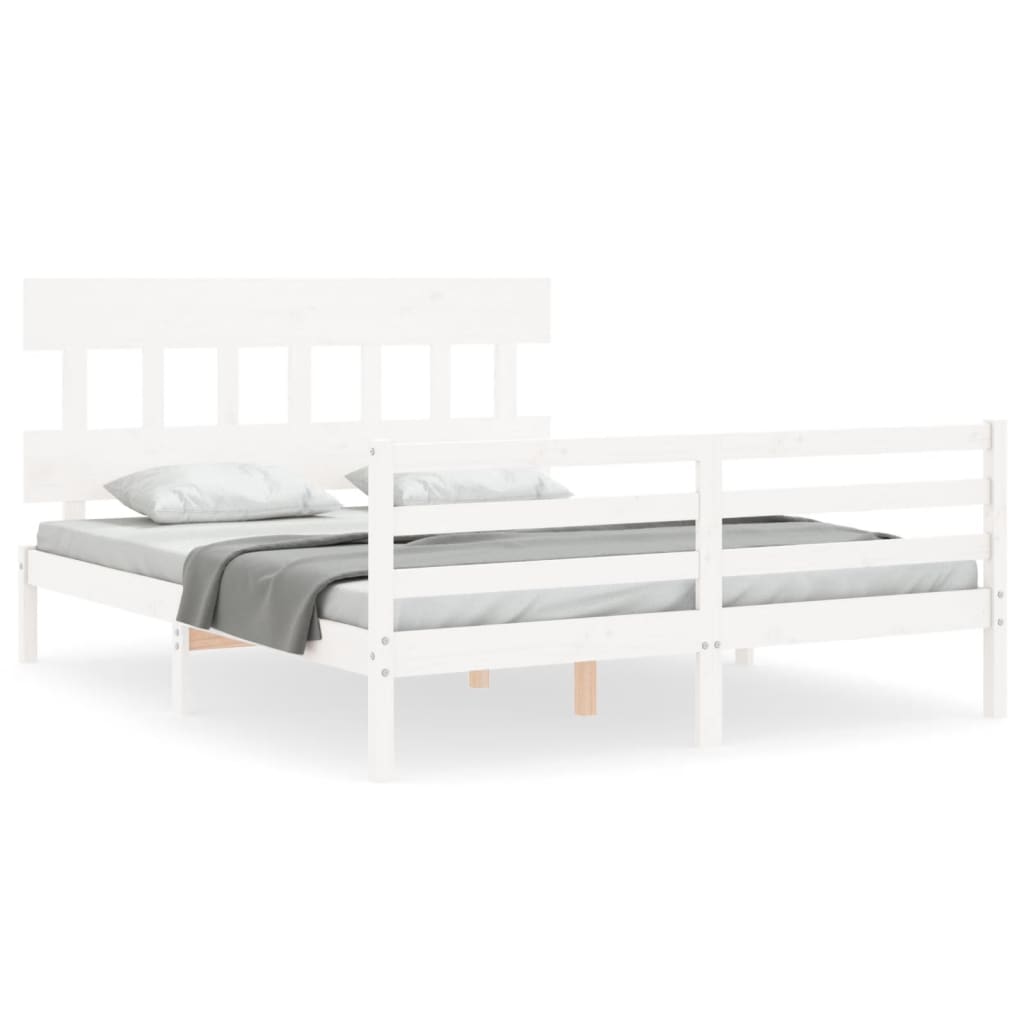 vidaXL Estructura de cama con cabecero madera maciza blanco 160x200 cm