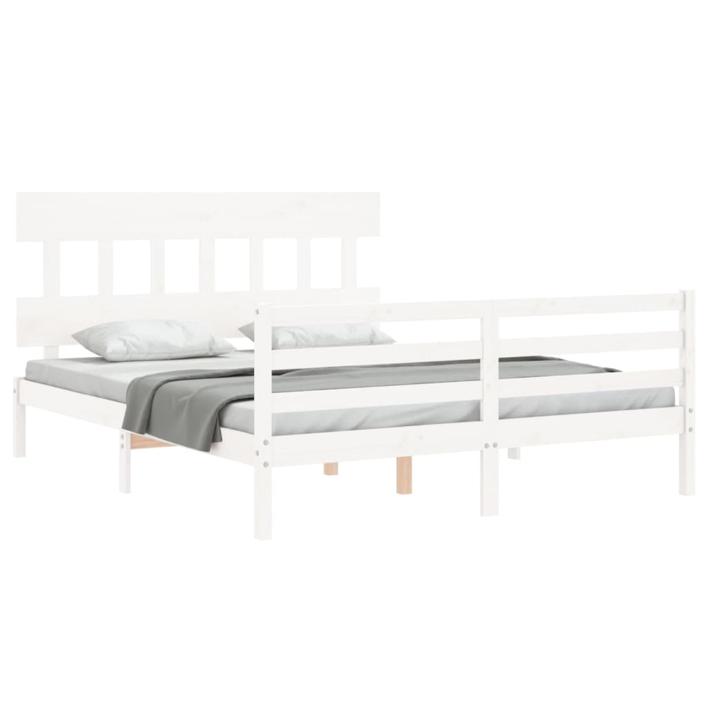 vidaXL Estructura de cama con cabecero madera maciza blanco 160x200 cm