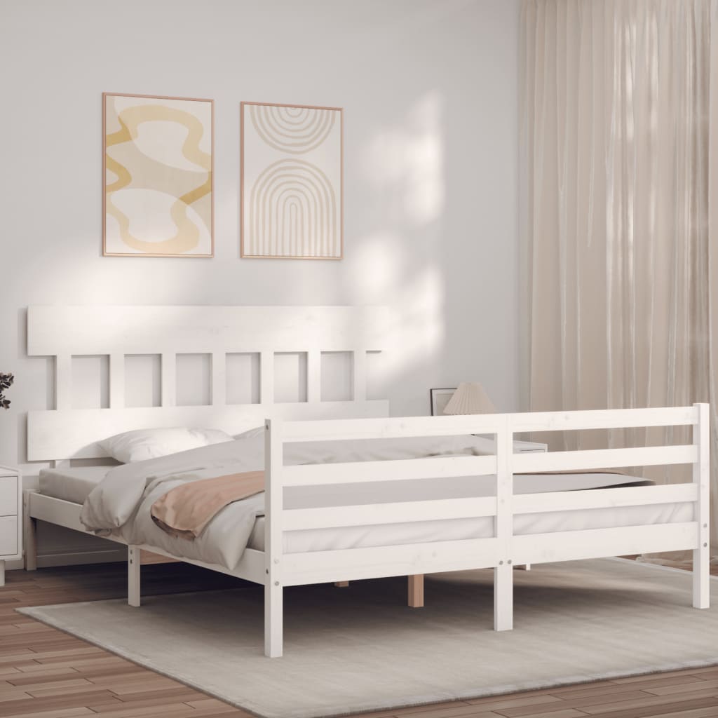 vidaXL Estructura de cama con cabecero madera maciza blanco 160x200 cm