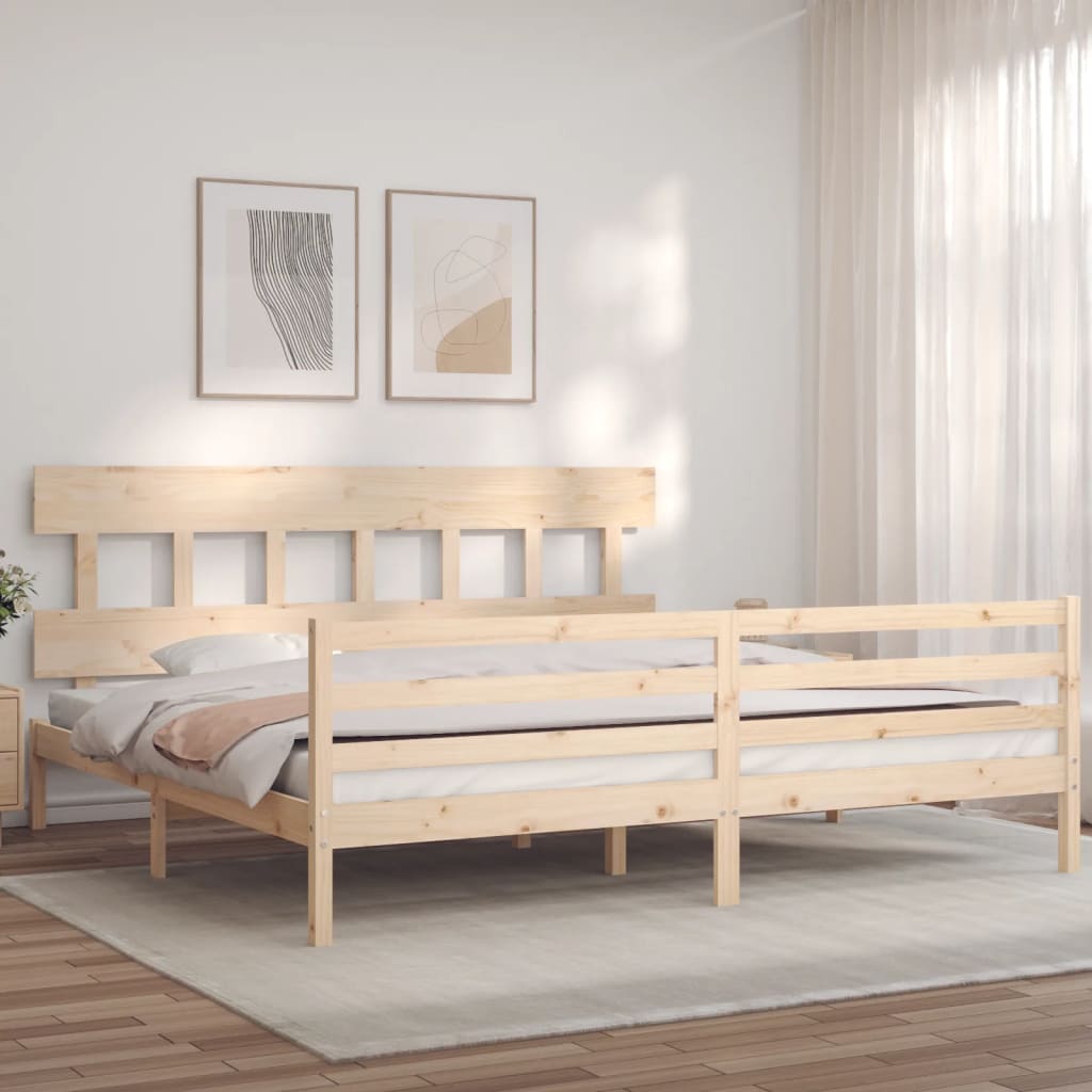 vidaXL Estructura de cama de matrimonio con cabecero madera maciza