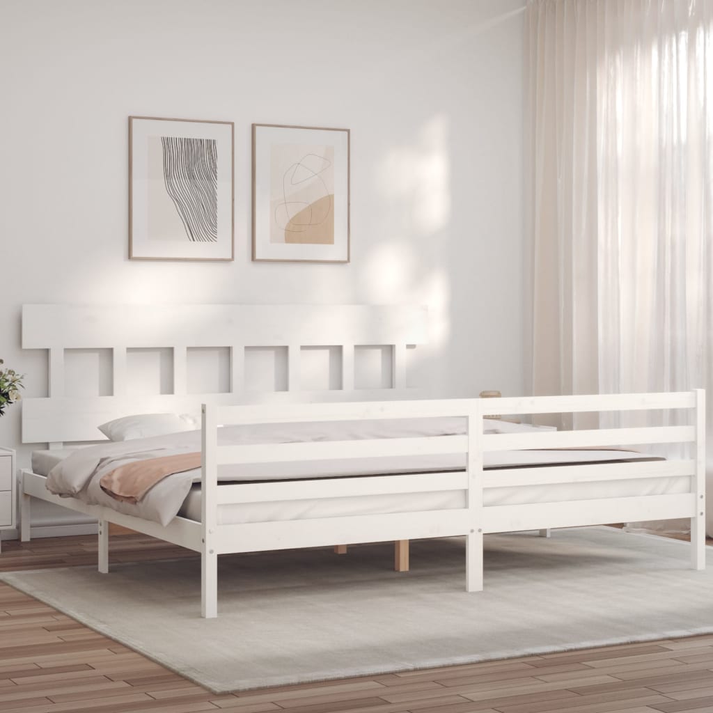 vidaXL Estructura cama de matrimonio con cabecero madera maciza blanco