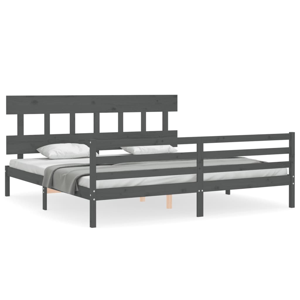 vidaXL Estructura de cama con cabecero madera maciza gris 200x200 cm