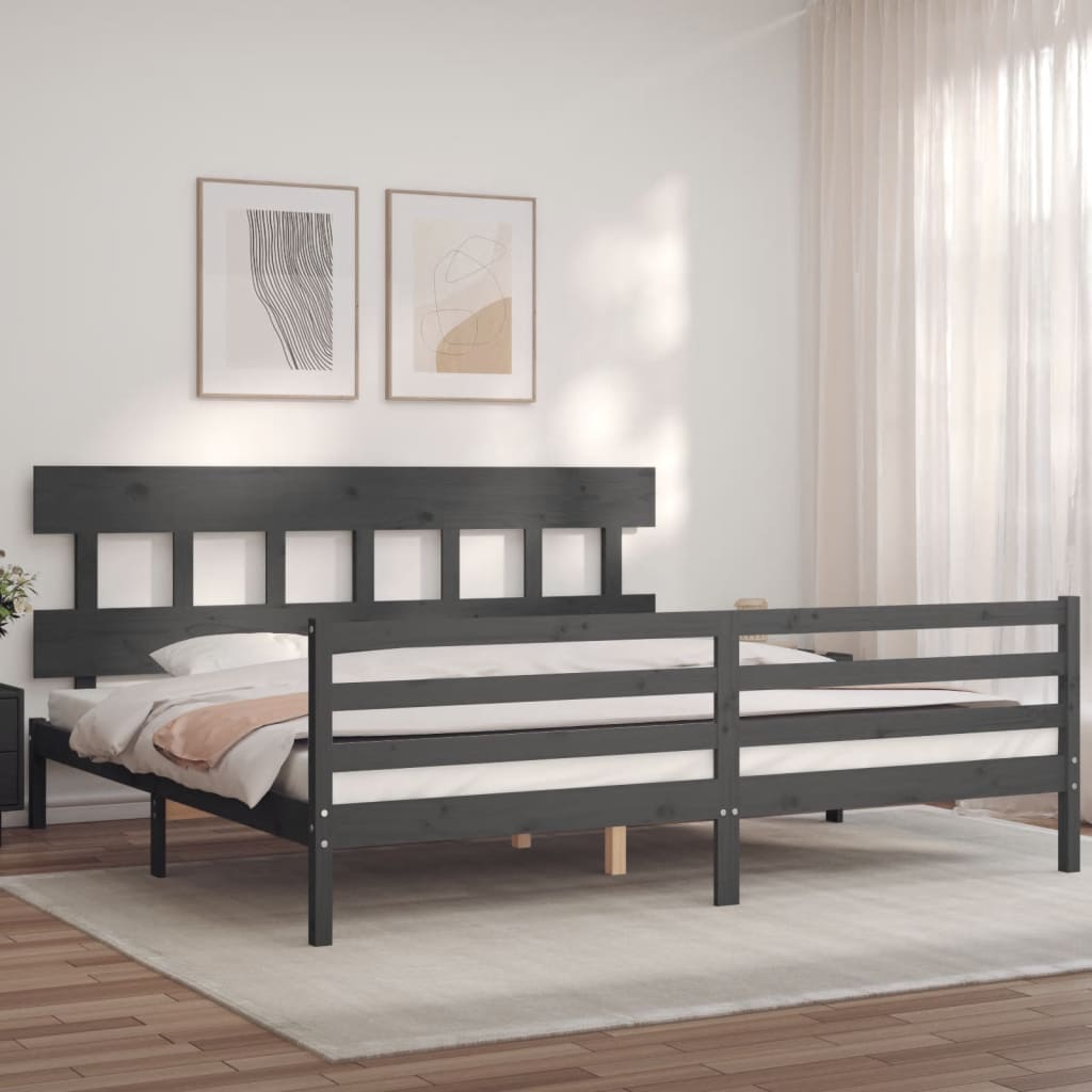 vidaXL Estructura de cama con cabecero madera maciza gris 200x200 cm