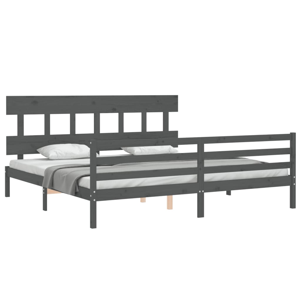 vidaXL Estructura de cama con cabecero madera maciza gris 200x200 cm