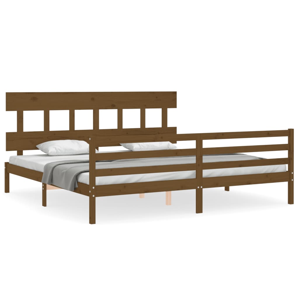 vidaXL Estructura cama y cabecero madera maciza marrón miel 200x200 cm