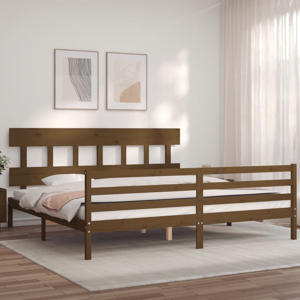 vidaXL Estructura cama y cabecero madera maciza marrón miel 200x200 cm