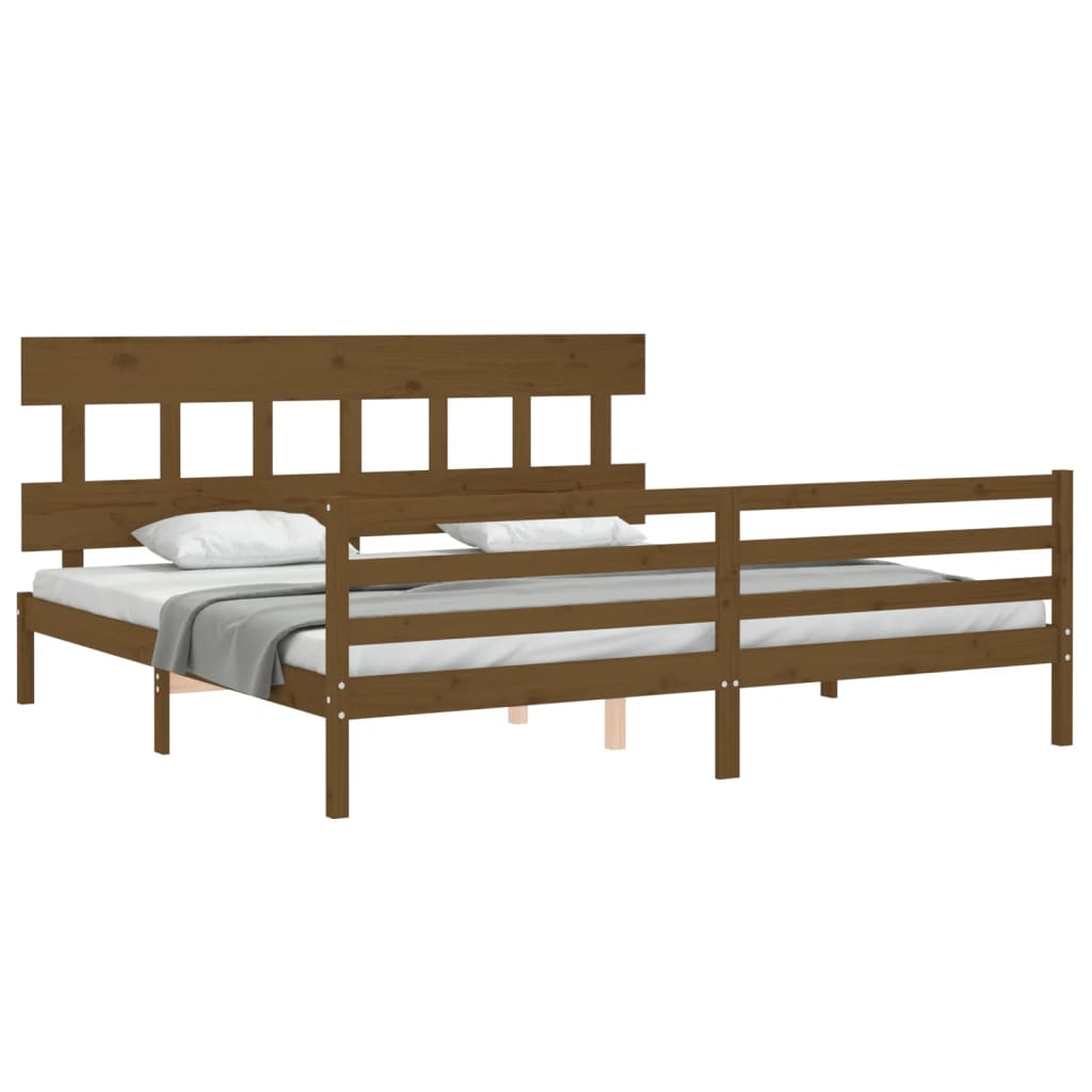 vidaXL Estructura cama y cabecero madera maciza marrón miel 200x200 cm