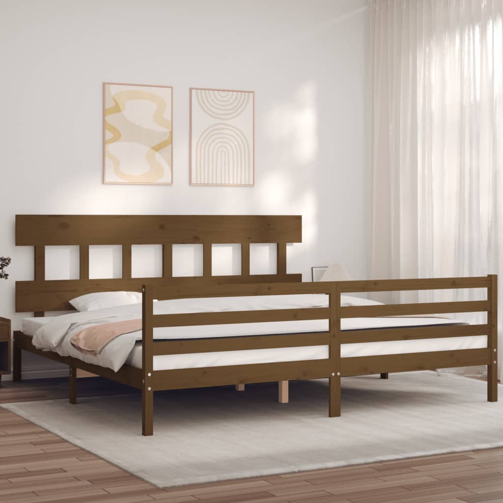 vidaXL Estructura cama y cabecero madera maciza marrón miel 200x200 cm