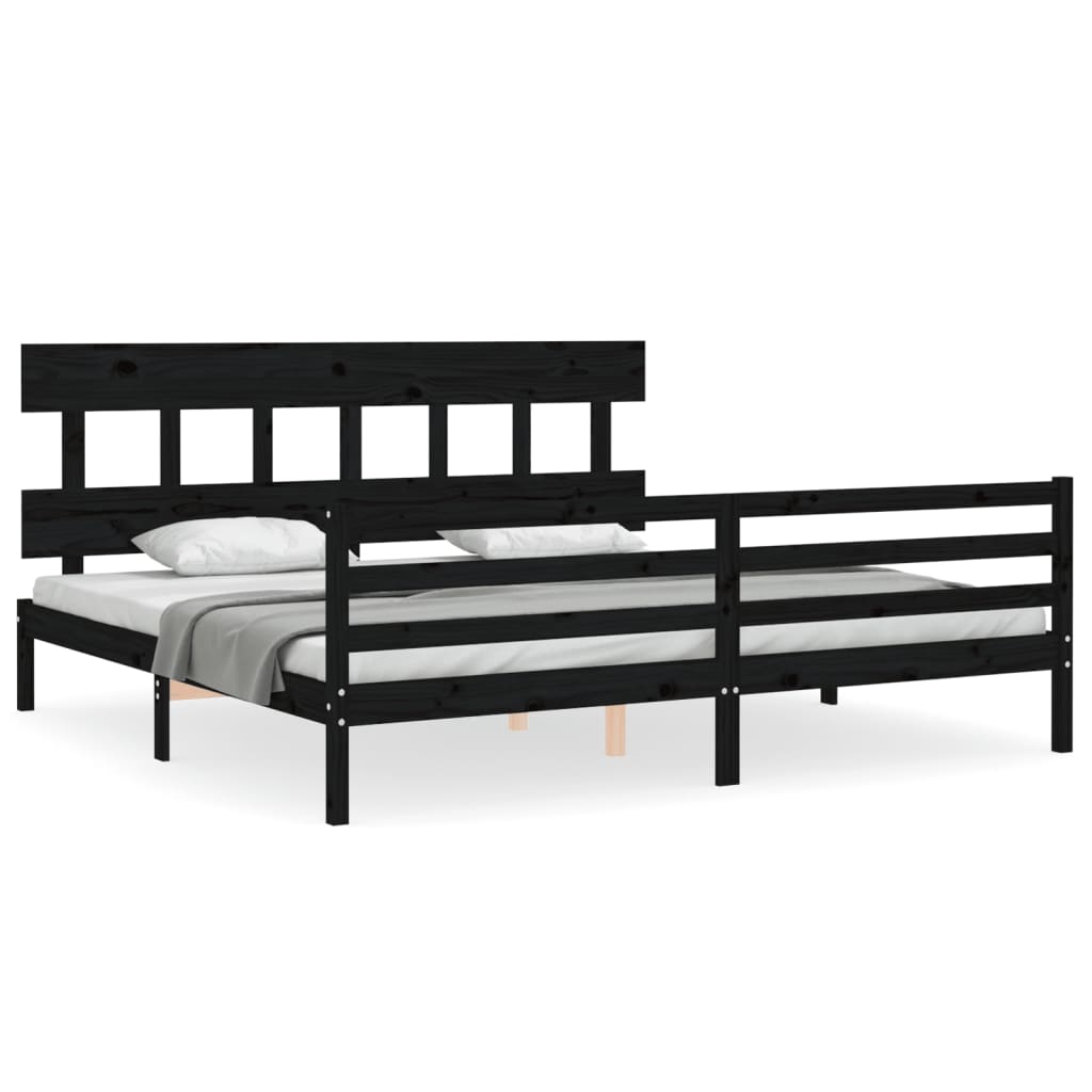 vidaXL Estructura de cama con cabecero madera maciza negro 200x200 cm