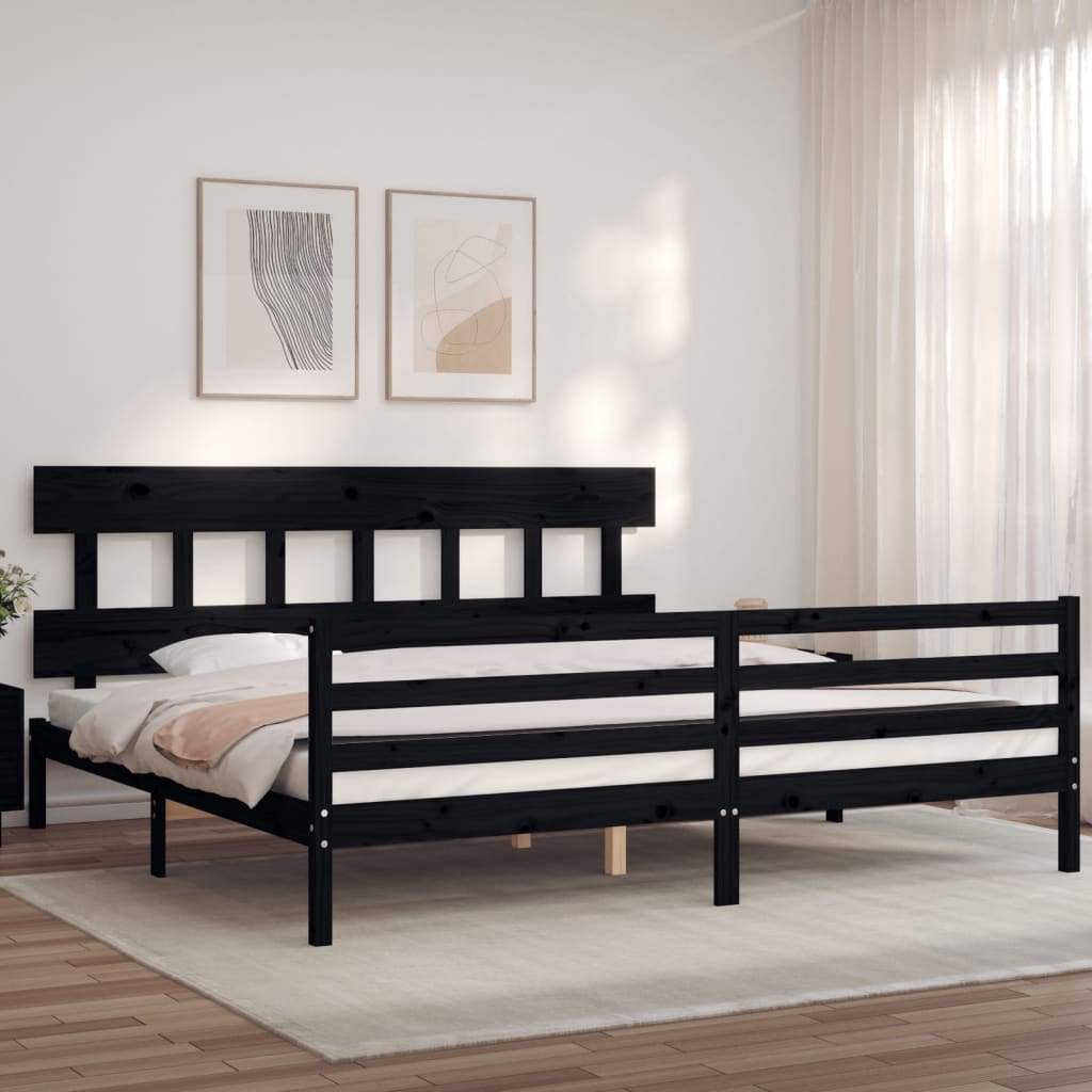 vidaXL Estructura de cama con cabecero madera maciza negro 200x200 cm