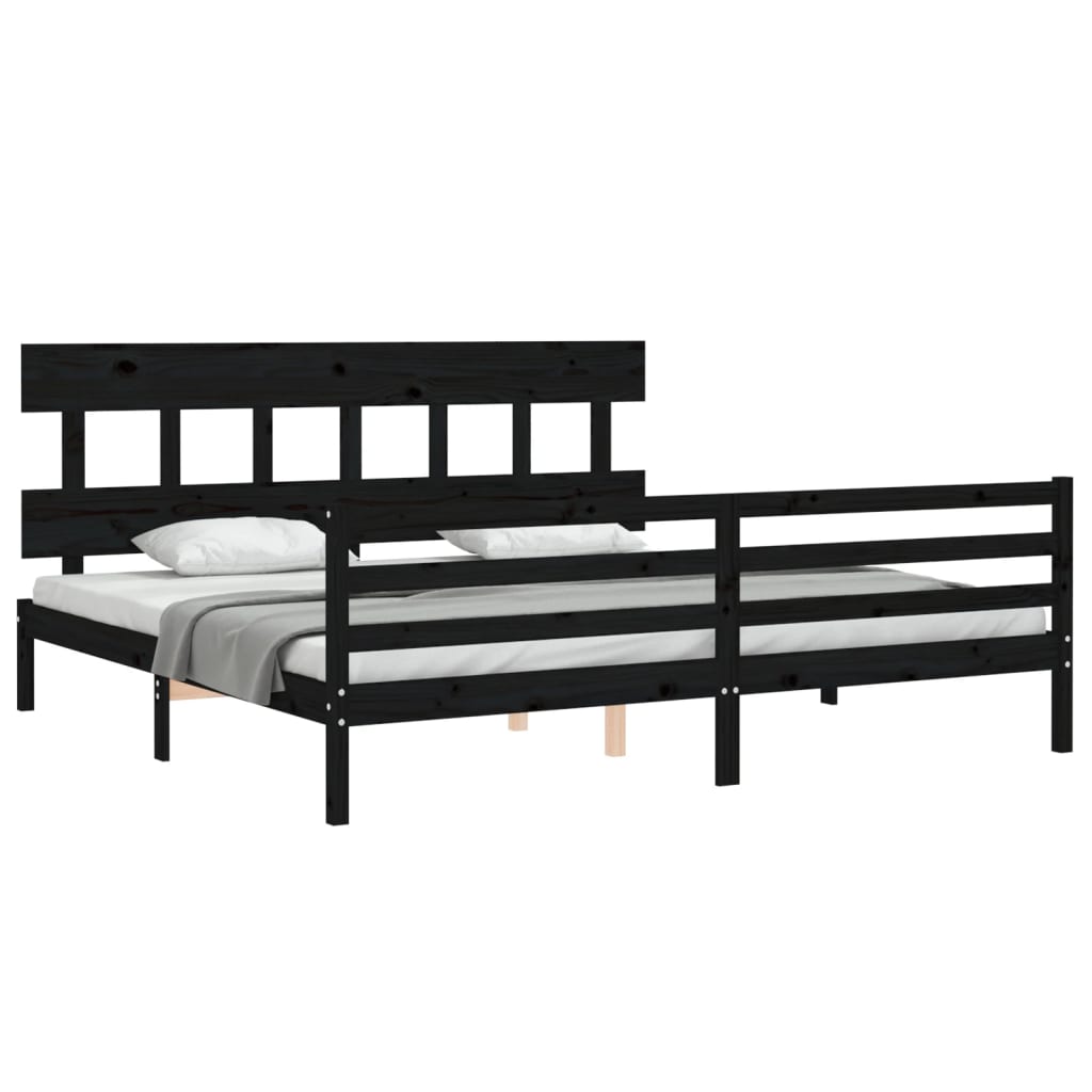 vidaXL Estructura de cama con cabecero madera maciza negro 200x200 cm