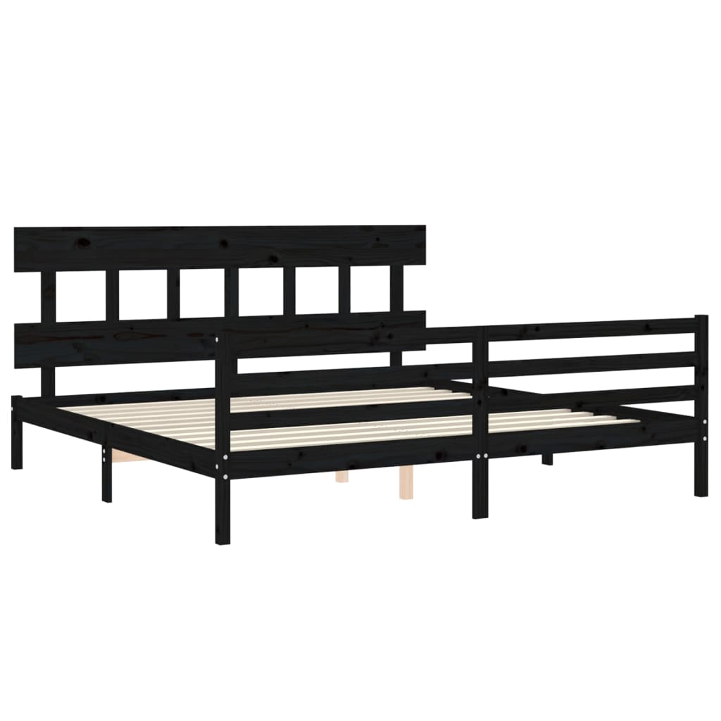 vidaXL Estructura de cama con cabecero madera maciza negro 200x200 cm